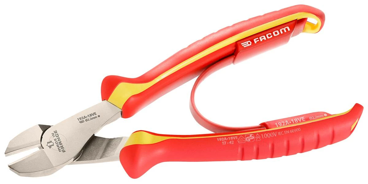 Facom 192A.18VE 1000V Insulated VDE High Performance Comfort Grip Side Cutting Pliers (Snips) 180mm 1 Facom 192A.18VE 1000V Insulated VDE High Performance Comfort Grip Side Cutting Pliers (Snips) 180mm