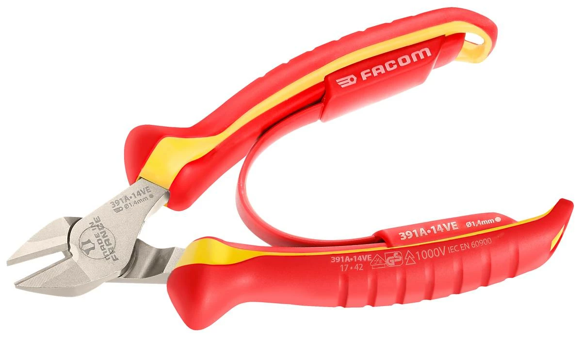 Facom 391A.14VE 1000V VDE Insulated Electricians Side Cutting Pliers (Snips) 140mm 1 Facom 391A.14VE 1000V VDE Insulated Electricians Side Cutting Pliers (Snips) 140mm