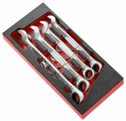 Facom MODM.467J4SLS 4 Piece Tethered Metric Ratchet Combination Spanner Set Supplied In Foam Module Tray 21-27mm